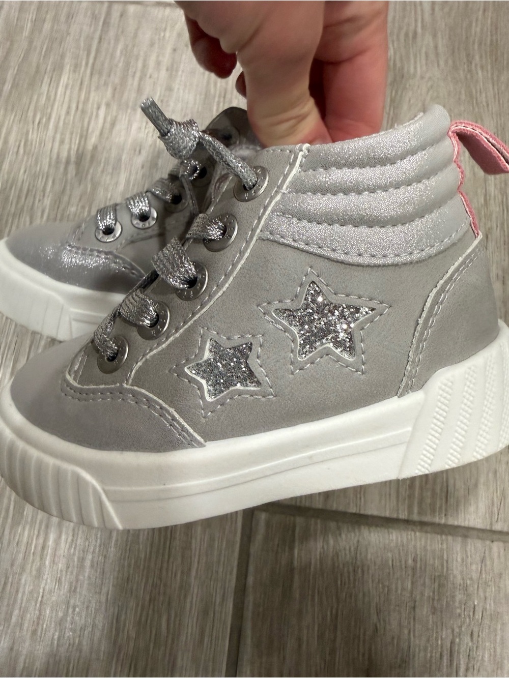 Blowfish Silver Glitter Star High-Top Sneakers with Pink Pull Tab